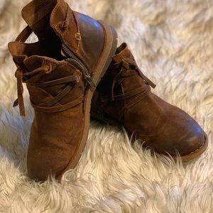 Born Brown Suede Ankle Boots with Wrap Detail and Side Zip